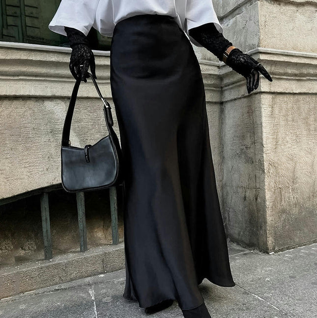 Women's Satin High Waisted Maxi Skirts A Line Mermaid Long Skirt