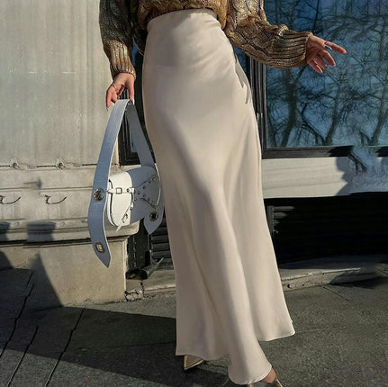 Women's Satin High Waisted Maxi Skirts A Line Mermaid Long Skirt