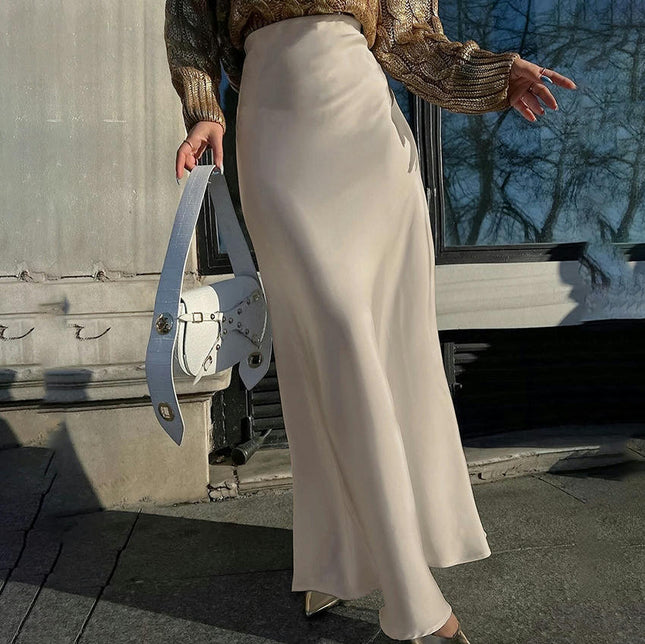 Women's Satin High Waisted Maxi Skirts A Line Mermaid Long Skirt