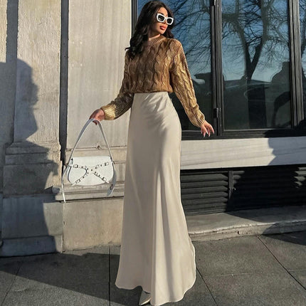 Women's Satin High Waisted Maxi Skirts A Line Mermaid Long Skirt