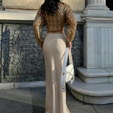 Women's Satin High Waisted Maxi Skirts A Line Mermaid Long Skirt