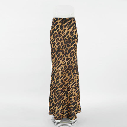 Women's Leopard Print High Waisted Maxi Skirts A Line Bodycon Long Skirt