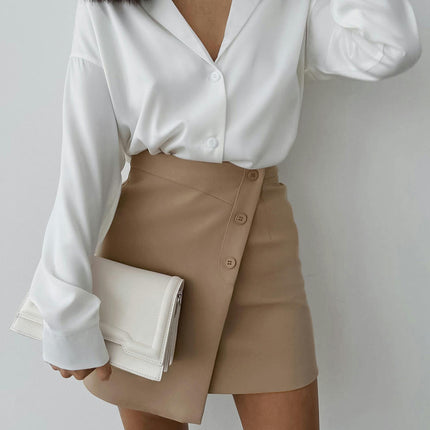 Women's Mini Skirts High Waisted Casual A Line Button Up Asymmetrical Hem Short Skirt