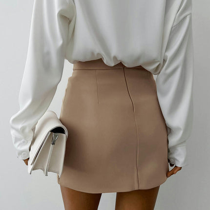 Women's Mini Skirts High Waisted Casual A Line Button Up Asymmetrical Hem Short Skirt