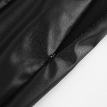 Women's Faux Leather Bodycon Skirt High Waist Midi Skirt with Slit