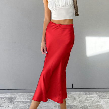 Womens Satin Midi Skirts Casual High Waisted Elegant A Line Skirt