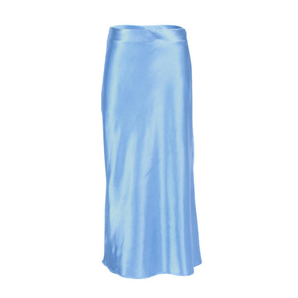 Womens Satin Midi Skirts Casual High Waisted Elegant A Line Skirt