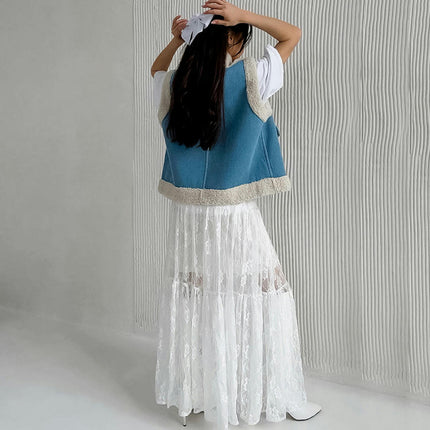 Womens Maxi Floral Lace Skirt High Waist Sheer See Through Long Skirt