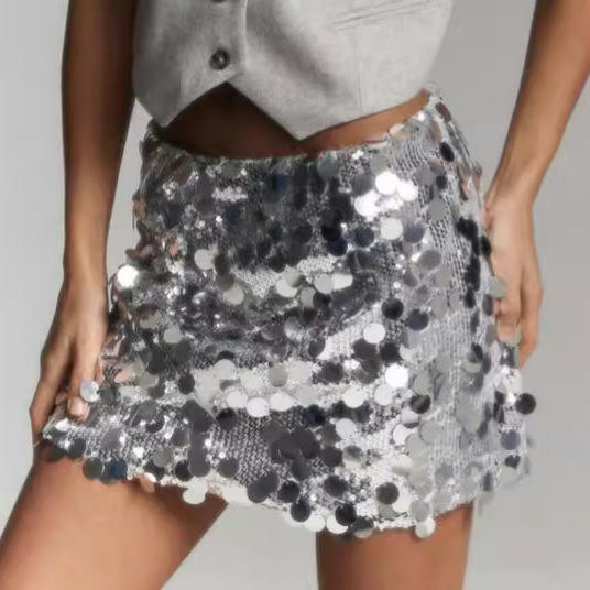 Women's Sequin Short Skirts Sparkle High Waisted Bodycon Mini Skirts