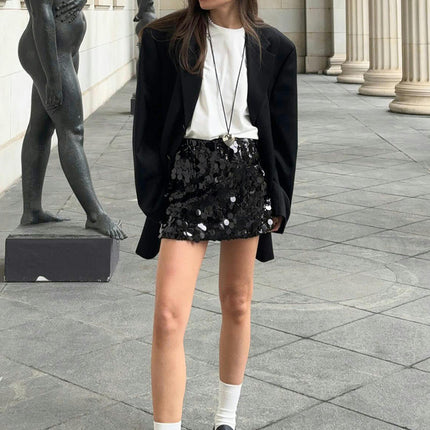 Women's Sequin Short Skirts Sparkle High Waisted Bodycon Mini Skirts