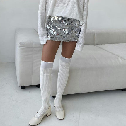Women's Sequin Short Skirts Sparkle High Waisted Bodycon Mini Skirts