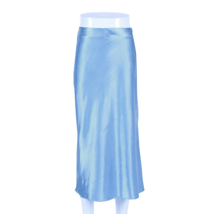 Women Satin Elegant Skirt A Line High Waisted Cocktail Party Midi Skirt