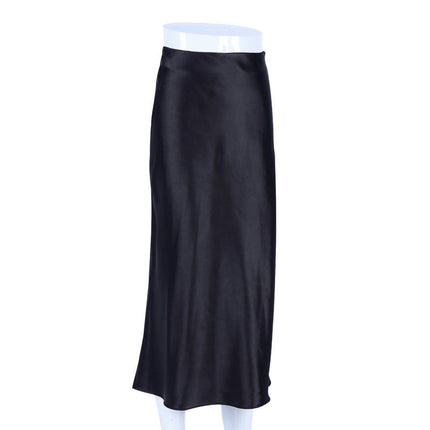 Women Satin Elegant Skirt A Line High Waisted Cocktail Party Midi Skirt