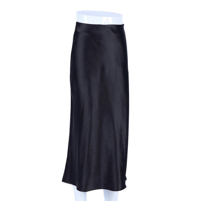 Women Satin Elegant Skirt A Line High Waisted Cocktail Party Midi Skirt