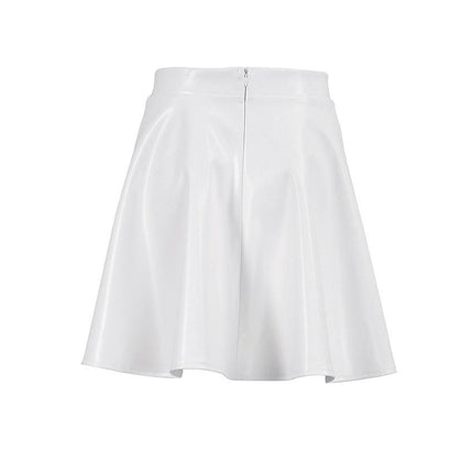 Women Faux Leather Short Skirt High Waist A-Line Flared Mini Skirt