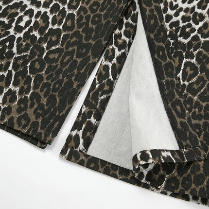 Women's High Waist Leopard Print Maxi Skirt Casual Slit Pencil Long Skirts