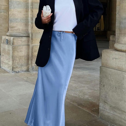Women Satin Maxi Skirt High Waist A Line Elegant Party Long Skirts