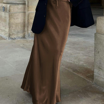 Women Satin Maxi Skirt High Waist A Line Elegant Party Long Skirts