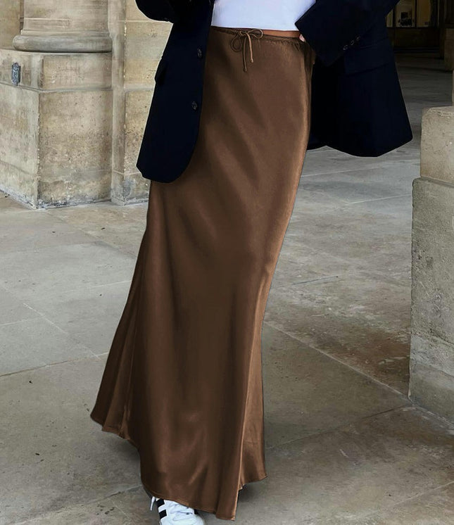 Women Satin Maxi Skirt High Waist A Line Elegant Party Long Skirts