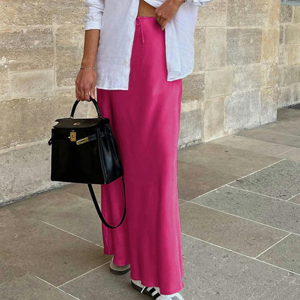 Women Satin Maxi Skirt High Waist A Line Elegant Party Long Skirts