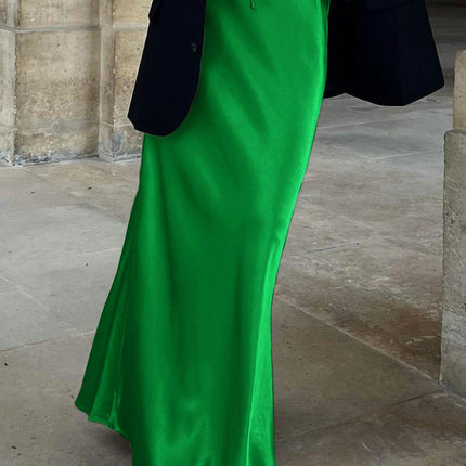 Women Satin Maxi Skirt High Waist A Line Elegant Party Long Skirts