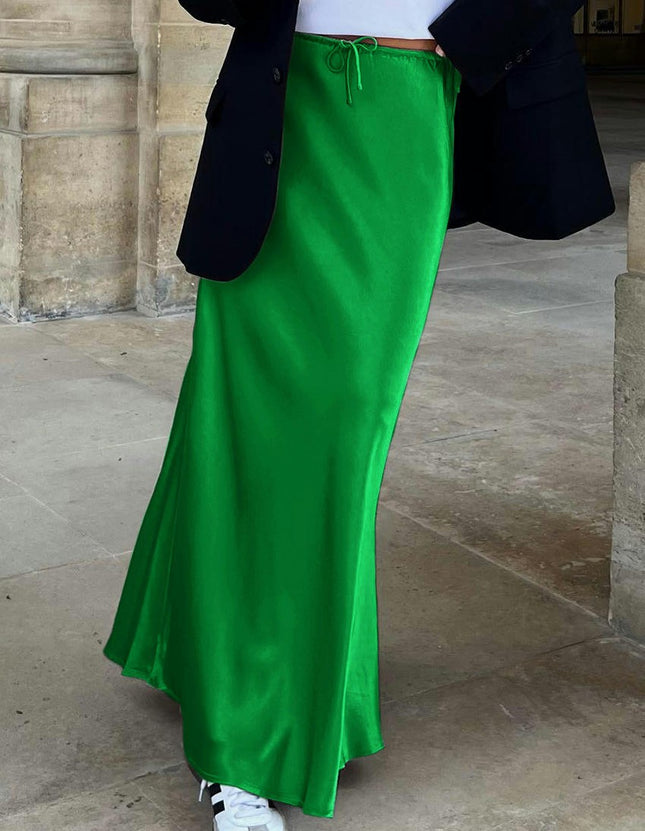 Women Satin Maxi Skirt High Waist A Line Elegant Party Long Skirts