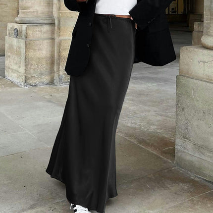 Women Satin Maxi Skirt High Waist A Line Elegant Party Long Skirts