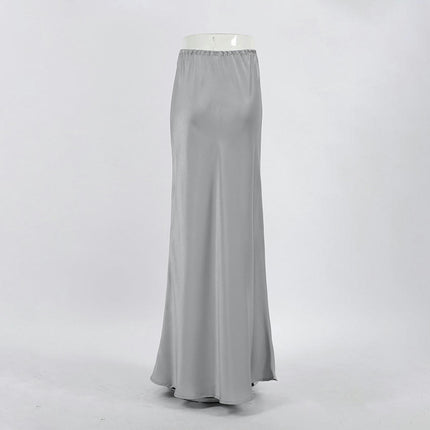 Women Satin Maxi Skirt High Waist A Line Elegant Party Long Skirts