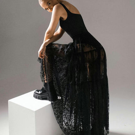 Womens Sheer Maxi Skirt High Waist Summer See Through Floral Lace Long Skirts