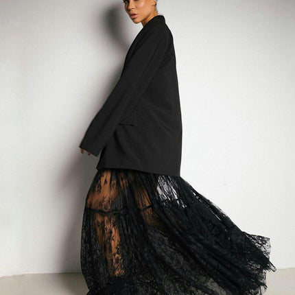 Womens Sheer Maxi Skirt High Waist Summer See Through Floral Lace Long Skirts