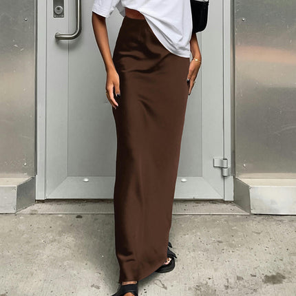 Women's Satin High Waisted Maxi Skirts A Line Elegant Long Skirt