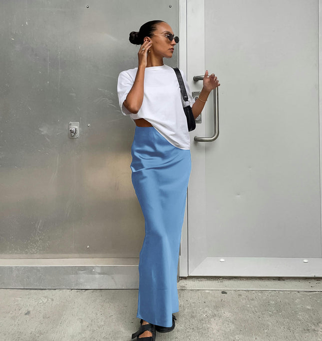 Women's Satin High Waisted Maxi Skirts A Line Elegant Long Skirt