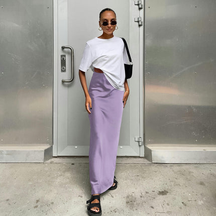 Women's Satin High Waisted Maxi Skirts A Line Elegant Long Skirt