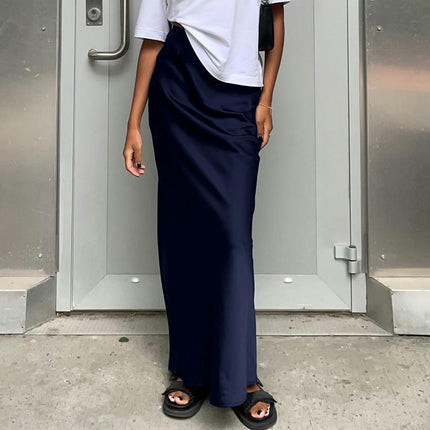 Women's Satin High Waisted Maxi Skirts A Line Elegant Long Skirt