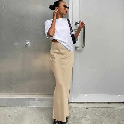 Women's Satin High Waisted Maxi Skirts A Line Elegant Long Skirt