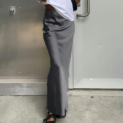 Women's Satin High Waisted Maxi Skirts A Line Elegant Long Skirt