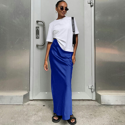 Women's Satin High Waisted Maxi Skirts A Line Elegant Long Skirt