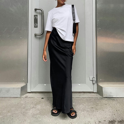 Women's Satin High Waisted Maxi Skirts A Line Elegant Long Skirt