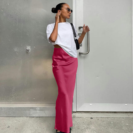 Women's Satin High Waisted Maxi Skirts A Line Elegant Long Skirt