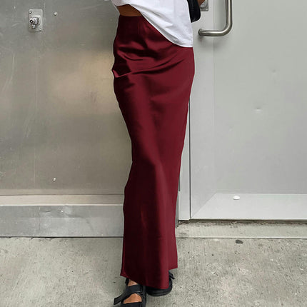Women's Satin High Waisted Maxi Skirts A Line Elegant Long Skirt