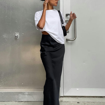 Women's Satin High Waisted Maxi Skirts A Line Elegant Long Skirt