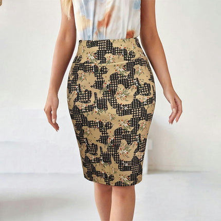 Women's Pencil Skirt Stretchy Office Work Knee Length Bodycon High Waist Skirt