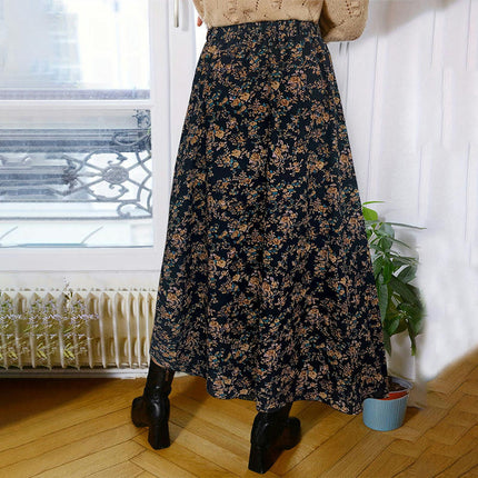 Women's Boho Floral Print Maxi Skirt Pleated A-Line Swing Long Skirts