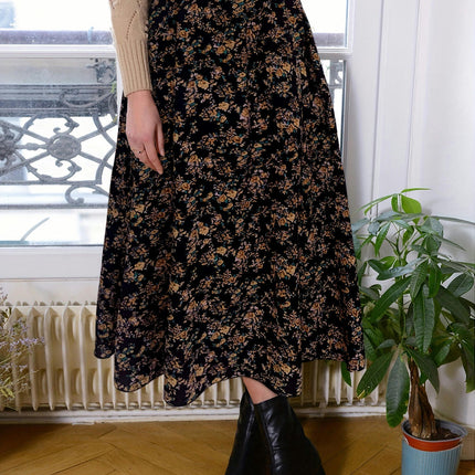 Women's Boho Floral Print Maxi Skirt Pleated A-Line Swing Long Skirts
