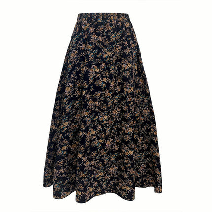 Women's Boho Floral Print Maxi Skirt Pleated A-Line Swing Long Skirts