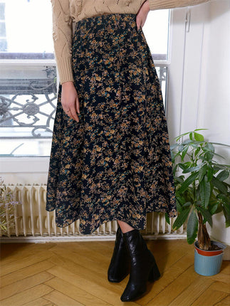 Women's Boho Floral Print Maxi Skirt Pleated A-Line Swing Long Skirts