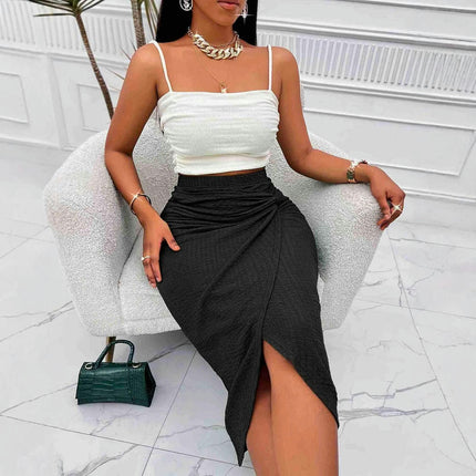 Pencil Skirts for Women High Waist Bodycon High Waist Twist Front Midi Skirt