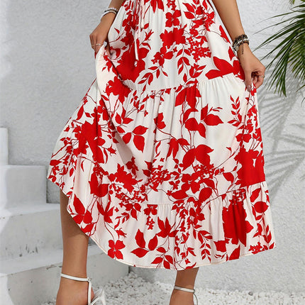 Women's Summer Boho Flowy Swing Tiered A-Line Midi Skirt Elastic Waist Pleated Skirts