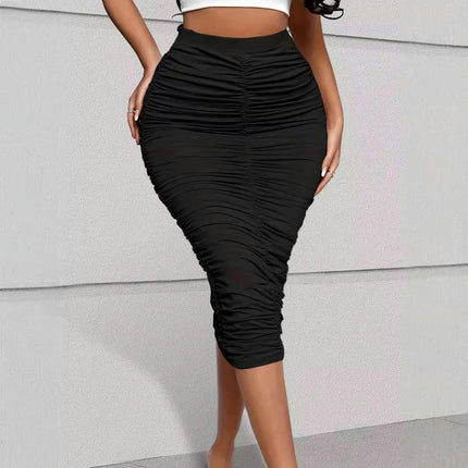 Women's Bodycon Pencil Skirts High Waisted Stretch Ruched Midi Skirt