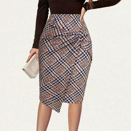 Women's Knee Length Stretch Pencil Skirt High Waisted Bodycon Twist Front Midi Skirt